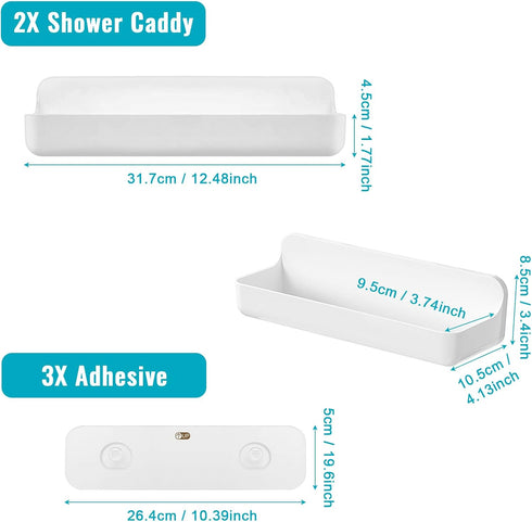 2-Pack CGBE Acrylic Shower Shelves, Large Capacity Adhesive Shower Shelf, No Drilling Adhesive Bathroom Shelf