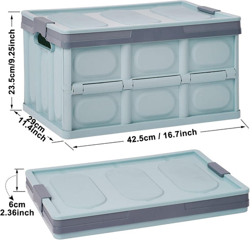 Phyllia Foldable Storage Boxes with Lids, 3 Pack Collapsible Plastic Bins, Stackable Utility Crates (Blue, 30L)