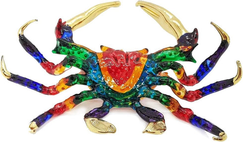 6" WitnyStore Red Rainbow Crab Artistic Blown Glass Figurine Premium Hand-Blown Statue Tabletop Decoration Unique
