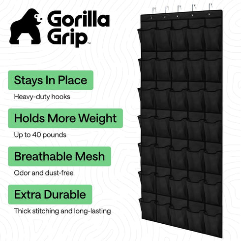 35 5 Closet Closets 68.5H 24.5W GORILLA GRIP Over the Door Shoe Organizer, Large Breathable Mesh Pockets, Space Saving