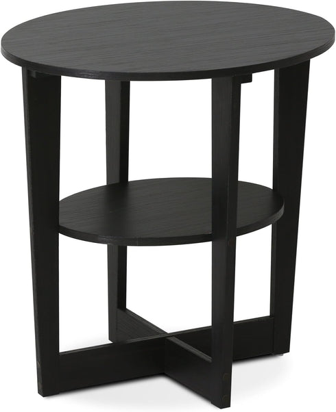 2-Tier Furinno JAYA Side Table, Round Modern End Table with Oval Tabletop, Night Stand, Bedside Table with Open Shelf
