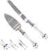 FISHBONE Stainless Steel Wedding Cake Knife and Server Set, Nautical Blue Rings Design for Special Occasions