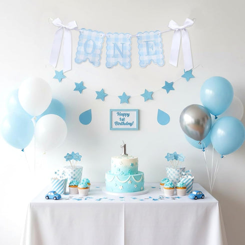 VitalCozy 1st Blue One High Chair Banner for Girls Boys First Birthday High Chair Banner Sweet One Bow Floral Garland