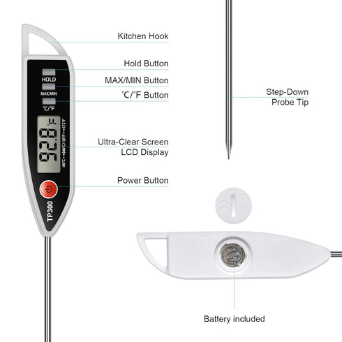Meat Food Thermometer, Digital Candy Cooking Thermometer, Instant Read for BBQ Grill, Oil, Milk, Bath Water, Deep Fry