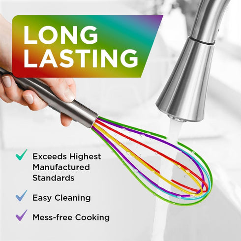 Silicone Whisk Set, Non-Scratch Set of 3, Mini & Small Sizes, Stainless Steel Whisk