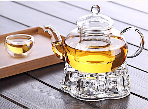 Sun's Tea Universal Solid Crystal Glass Teapot Warmer, Tealight Warmer, Candle Never Flames Out