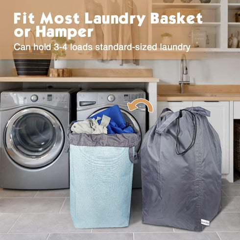 Tear Proof Nylon Laundry Bag with Handles, Hamper Liner with Drawstring Closure, 27.5x34.5 inches, Blue Aqua and Grey
