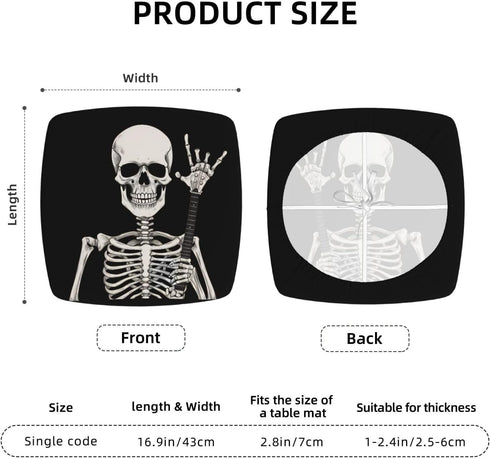 Rock and Roll Skeleton Skulls Kitchen Square Chair Seat Covers 16.9" Four Pieces, Stretch Fitted Sofa Cushion Cover Replacement Removable, Chair Slipcovers for Party Office Decoration by hsbolediy