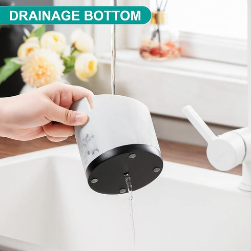 VITVITI Toothbrush Holders for Bathrooms, 3 Slots Marble Look Organizer for Sink/Vanity, White Resin with Bamboo