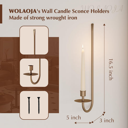 Set 2 Metal Wall Candle Sconce Holder of Wall Mount Candle Holder Pillar Holder Brass Modern Wall Candle Sconces
