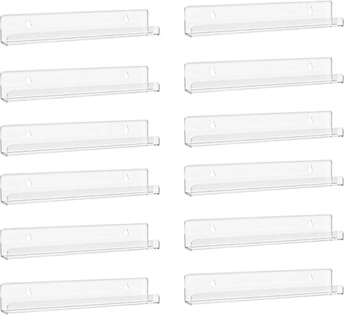 12 Pack 12-Inch Album Laurensory Vinyl Record Shelf Wall Mount, Clear Acrylic Storage Holder, Floating Display Shelves
