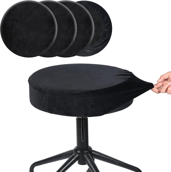 SINOSSO 4 Pcs Bar Stool Covers, Super Soft Velvet Dia.13-15.5" Round Stretchy
