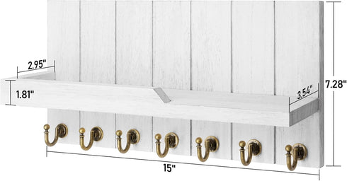 Rebee Vision Decorative Key and Mail Holder for Wall - 15 Inches Floating Shelf with 7 Key Hooks