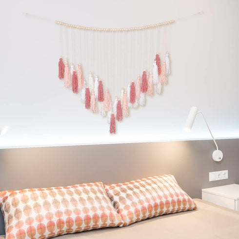 Luxbrand Large Macrame Wall Haning Boho Home Decor, Blush Pink Tassel Wall Decor Bohemian, Bedroom Living Room Girls