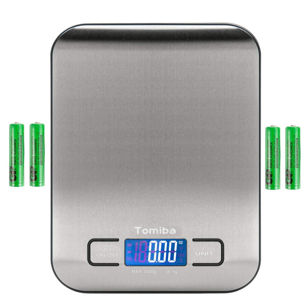 Digital Kitchen Food Scale 11 lb, Grams and Ounces, Small Stainless Steel Backlit, Batteries Included.