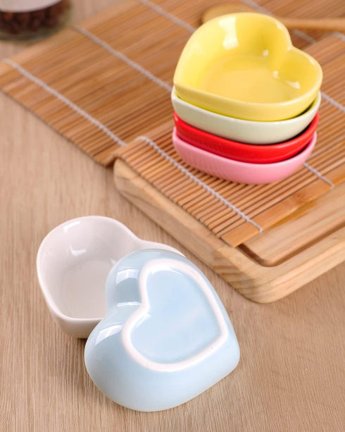 WHJY Blue Love Heart Shaped Ceramic Side Dish Bowl, Contemporary Porcelain Seasoning Dishes Set of 6