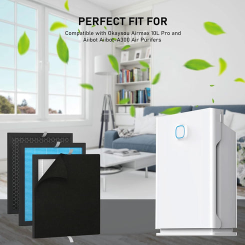 Airmax 10L Pro HEPA Filter Replacement Set for Okaysou Airmax 10L Pro and Aiibot-A300 Air Purifiers, 2 Set