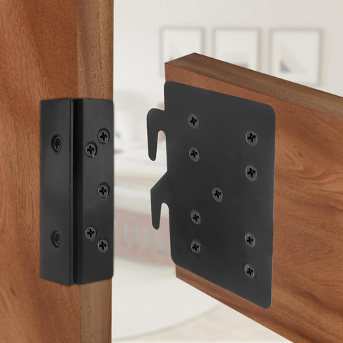 2 Pcs Bed Frame Bed Post Double Hook Slot Bracket, Heavy Duty Bed Hardware Plate Attachment for Wooden Bed, Black