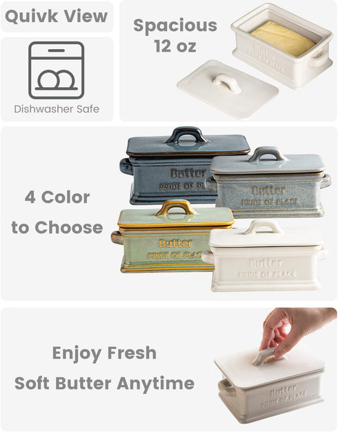 Countertop Zoeeker Butter Dish with Lid, Ceramic Butter Dish for Butter Holder Container Large Butter Keeper for East
