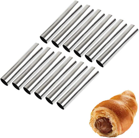 Screw Croissant Molds, VolksRose 12 PCS Non-stick Stainless Steel Waffle Cone Roll Pastry Cream Horn Forms