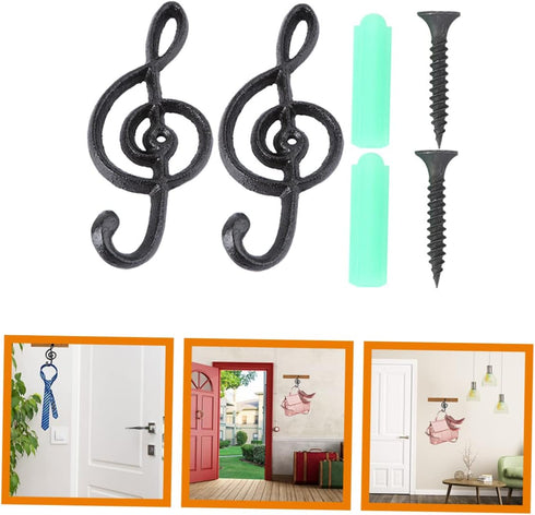 2pcs Music Decor Coat Hook, Wall Mount Guitar Hangers, Decorative Towel Hooks for Hats, Robes, and Purses, Iron Metal
