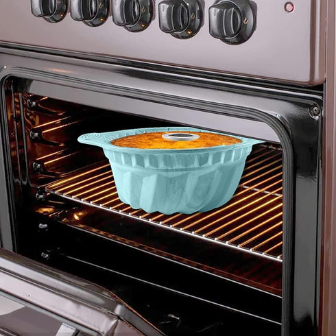 Silicone Fluted Pans, Non-stick Baking Molds with Sturdy Handle, Perfect for Cake, Jello, Gelatin, 9.5 Inch (Blue)