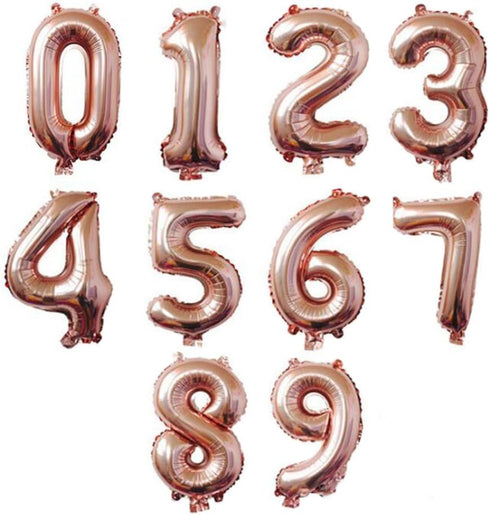 10 pcs Rose Gold Mylar Balloons, 16inch Number Foil Balloons 0~9 for Birthday Wedding Party Decorations