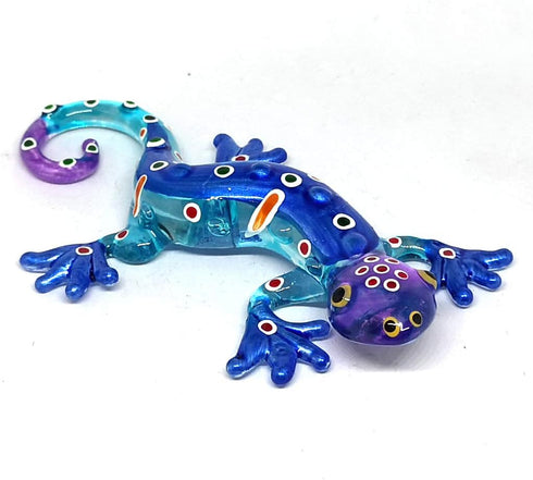 ZOOCRAFT Glass Gecko Figurine, Blue Miniature Hand Blown Lampwork Animal Statue Decor