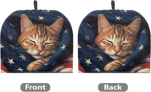Tutolip US Flag Sleeping Cat Tea Pot Cover Warm Keeper with Top Hanging Loop Insulated Tea Kettle Cover Dust Proof Tea Cosies for Kitchen Home Decoration