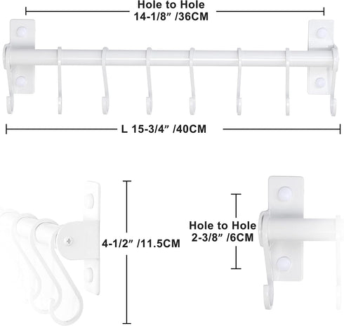 Dseap Kitchen Utensil Holder Hanger, Wall Mounted Pot and Pan Rack with 8 Hooks for Cooking Utensils, White