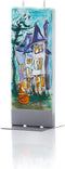 Jack-O'-Lantern Haunted House Handmade Flat Candle | Hand Painted, Unscented Decorative 2 Wick Candle for Home