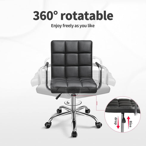 Kemon Ergonomic Mid Back Desk Chair with Armrests - Adjustable Height, Black PU Leather
