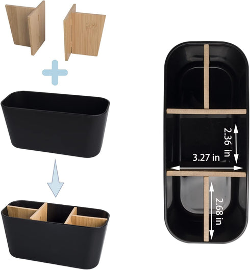 Bamboo Toothbrush Holders for Bathrooms, 5 Slots Vanity Organizer for Electric Toothbrushes, Toothpaste, Razors - Black