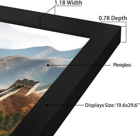 24x30 1 Pack Picrit Picture Frame, Black Engineered Wood Posters Frame for Horizontal or Vertical Wall Mounting