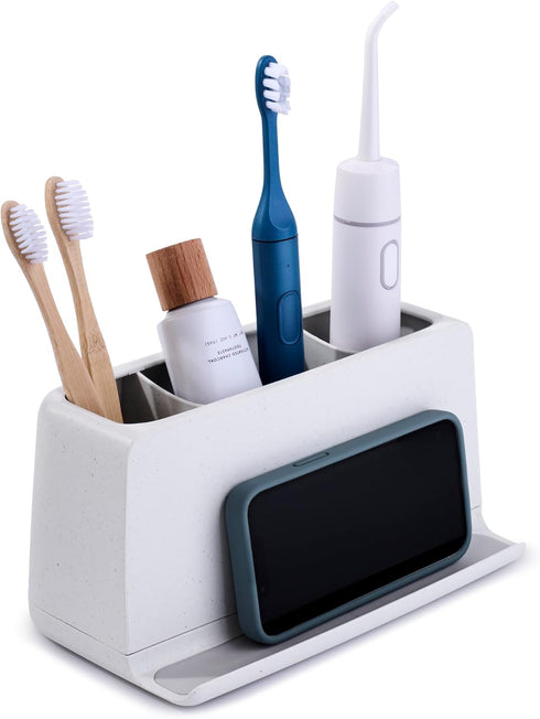 YouCopia The Ledge Toothbrush Holder, 3-Slot, Bathroom Vanity Counter Organizer with Cord