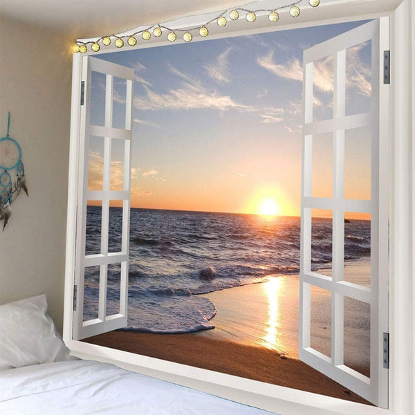 Homiest 3D Tapestry Wall Hanging 60x80 Inches, Ocean Sunset Beach Landscape Tapestry for Living Room Bedroom Decor