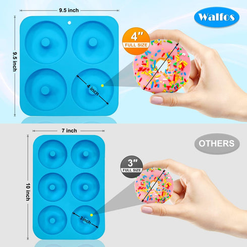 Walfos Full Size Silicone Donut Mold for Baking- 4 Inch Big Size Silicone Doughnut Pan Set for Donut Cake Biscuit Bagels, Heat Resistant, BPA FREE and Dishwasher Safe, Non-Stick, Just Pop Out! (4PK) by Walfos