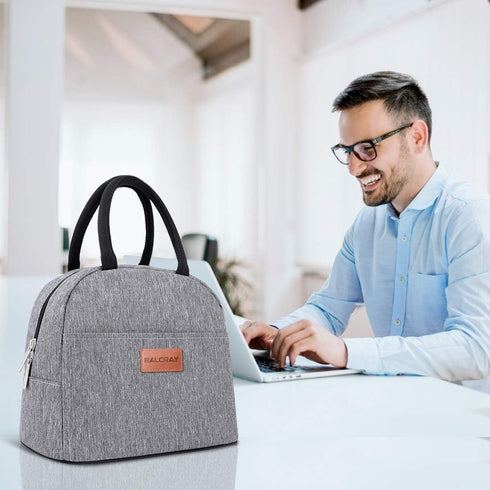 BALORAY Insulated Lunch Bag for Women Men, Reusable Lunch Box Tote Bag for Work, Picnic or Travel (Grey)
