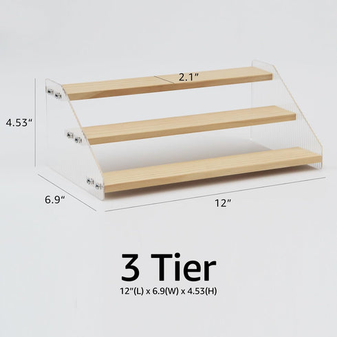 nianfeng 3-Tier 12-Inch, Countertop Tiered Spice Rack, Spice Pantry Kitchen Cabinet Organizer, Natural Wood Acrylic