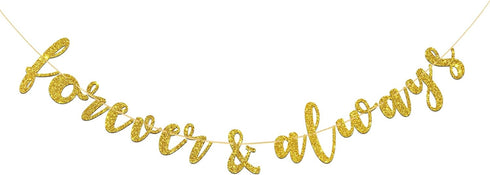 Forever & Always Banner for Bridal Shower, Engaged, Wedding Anniversary Party Decorations (Gold Glitter)