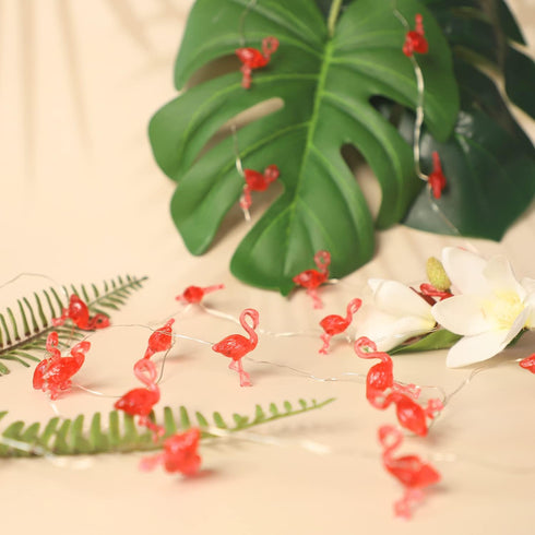Pink Flamingo String Lights - 10ft Battery Operated Fairy Lights with Remote, 30 LEDs for Summer Tropic Themed Home