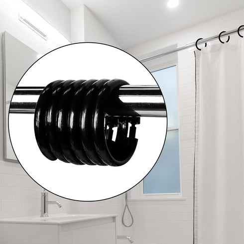 Premium Plastic Shower Curtain Rings - Easy Snap Closure Shower Curtain Hooks, O Shape, Black, 12Pcs