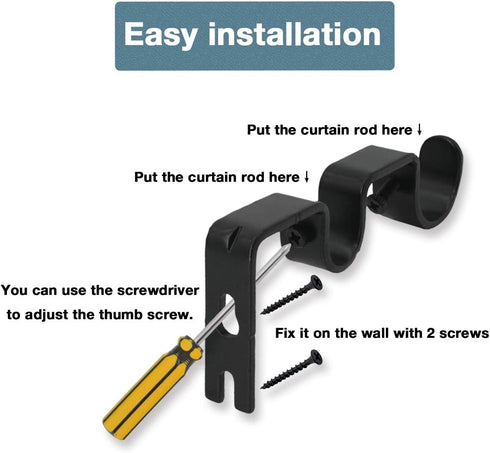 OVOV 3 Pack Double Curtain Rod Bracket - Heavy Duty 1 and 5/8 Inch Holders for Bedroom Living Room, Brown