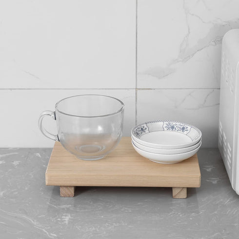 Small Wood Tray Pedestal Stand, Farmhouse Bathroom Decor, Decorative Wooden Riser for Kitchen Soap Dish Holder