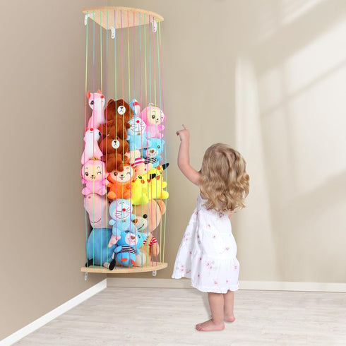 VOMELON Hammock, Stuffed Animal Storage, Wood Soft Toy Shelf with Adjustable Length Nursery Toy Organizer Hanging