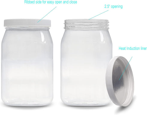ljdeals 16 oz Clear Plastic Jars with Lids, Storage Containers, Pack of 6, BPA Free, Food Safe, Made in USA