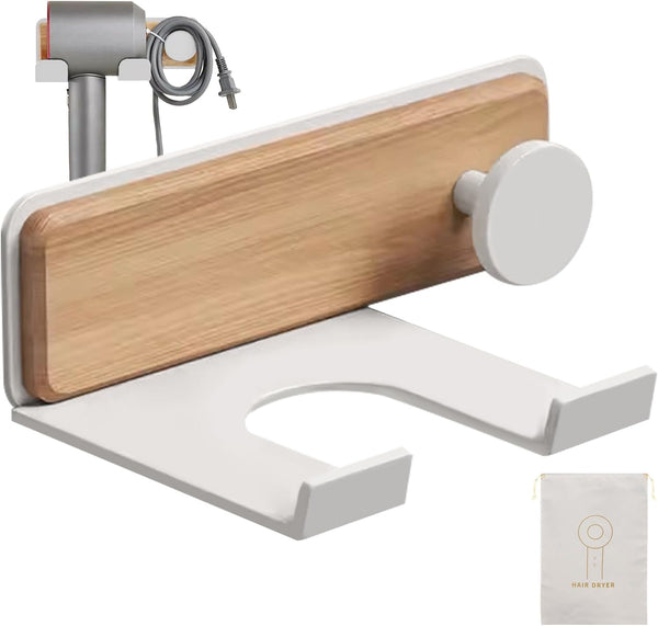 Wall Mounted Hair Dryer Holder with Storage Bag, Drill-Free Adhesive Blow Dryer Holder for Bathroom