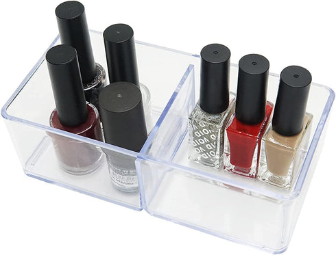 Carrotez 2 Compartment Makeup Organizer, Clear Plastic Drawer Organizer for Bathroom, Desk, Vanity, Office