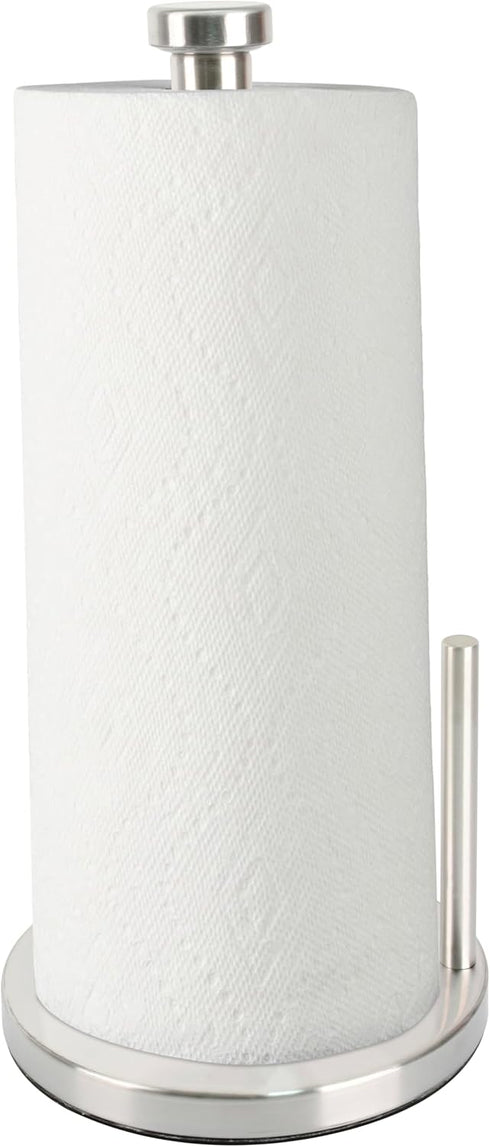 Paper Towel Holder with Side Rod, Stainless Steel Easy Tear Dispenser for Kitchen Countertop Tabletop