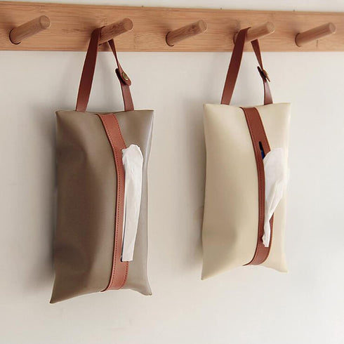 PU Leather Tissues Box Organizer Case, Rectangular Facial Paper Storage Holder with Hanging Strip for Kitchen, Bedroom,
